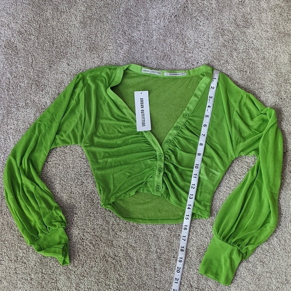 UO | Ruched Mesh Lime Green Blouse - Picture 10 of 11